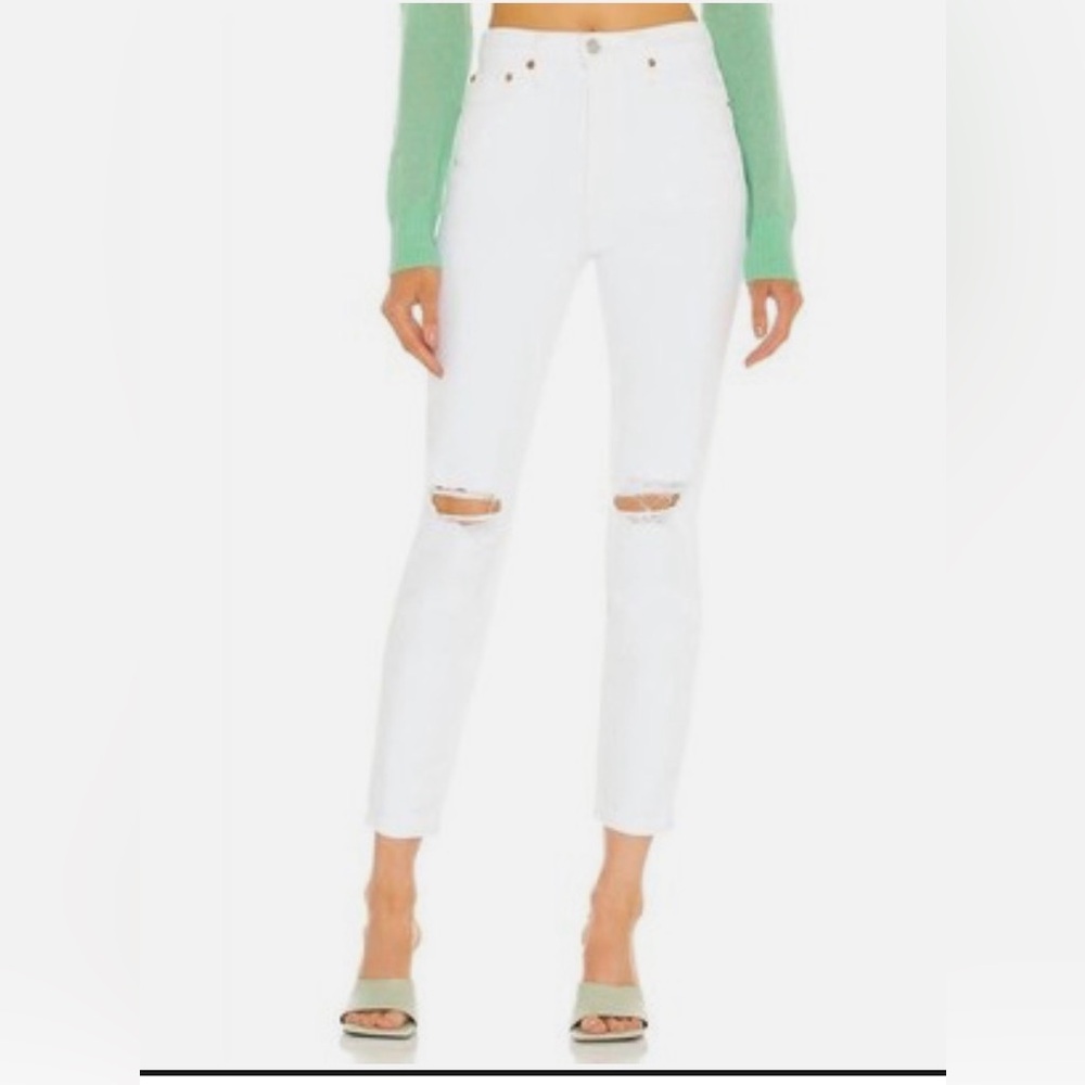 New RE/DONE Levi’s 90s High Rise White Ankle Distressed Jeans size 26 casual